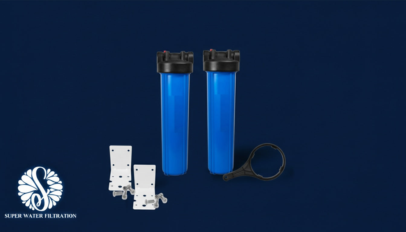 Dual Big Blue 4.5" x 20" Filter Housing with 1" NPT &amp; Pressure Release