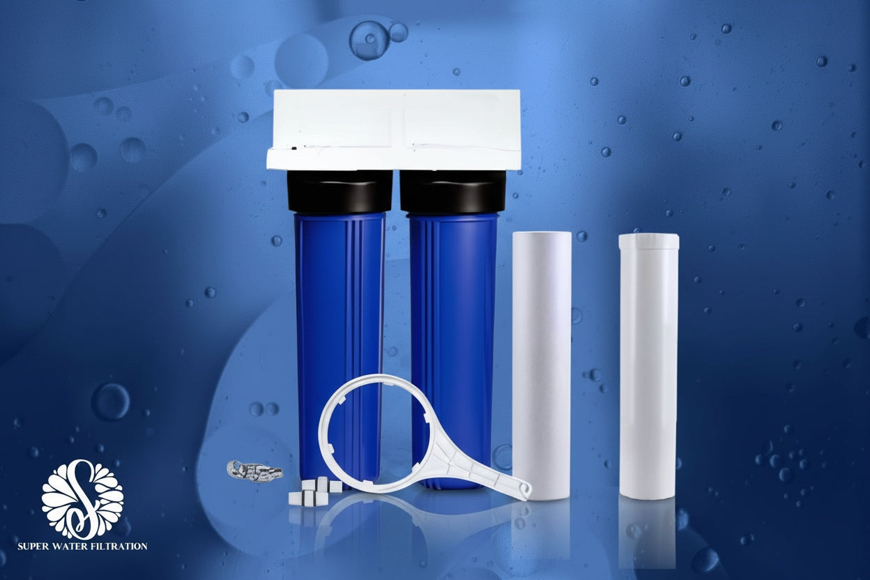 Dual Big Blue Whole House Water Filtration System | 4.5" x 20" + Sediment &amp; KDF 85/GAC Filters