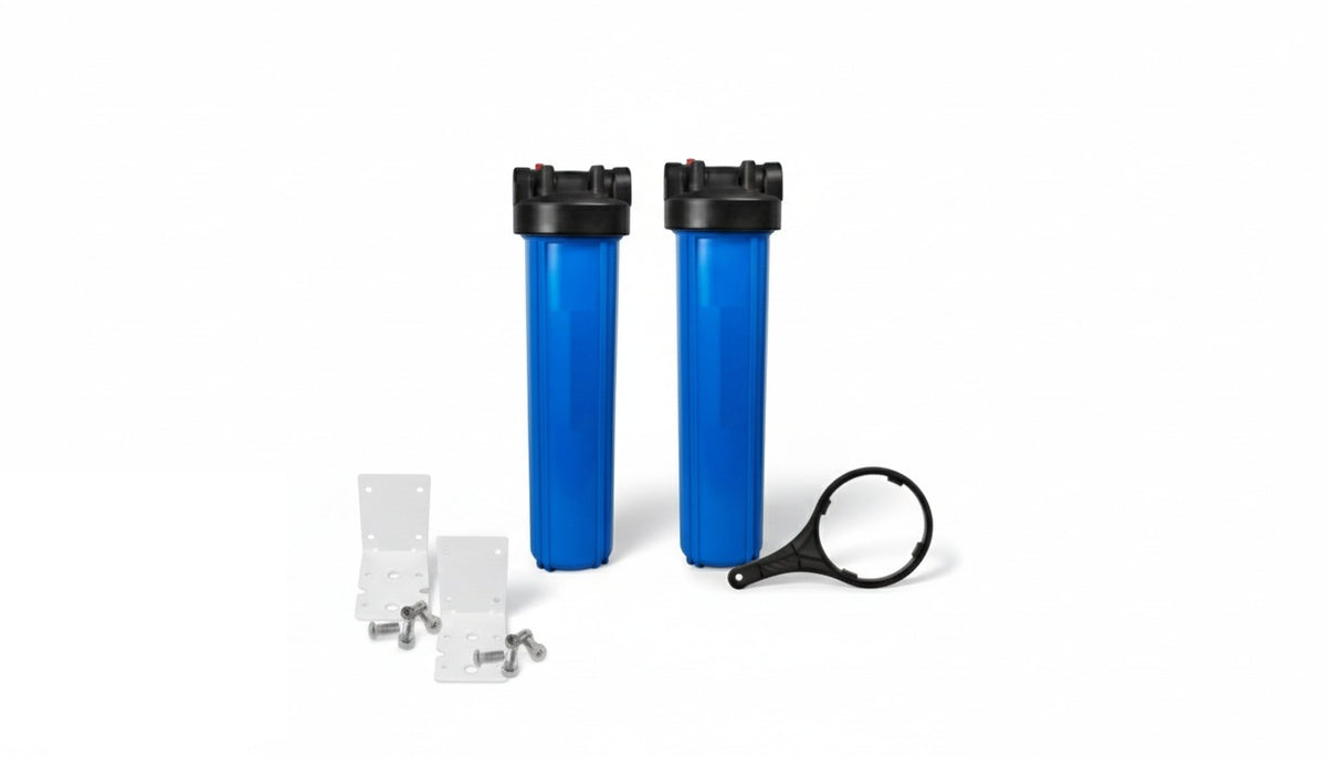 Dual Big Blue 4.5" x 20" Filter Housing with 1" NPT &amp; Pressure Release