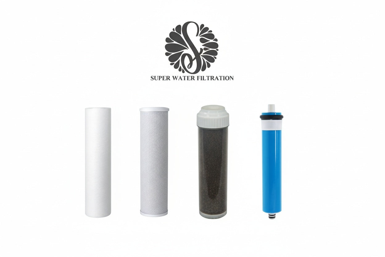 4-Stage RO/DI Aquarium Water Filter &amp; Membrane Replacement Set -- 75GPD