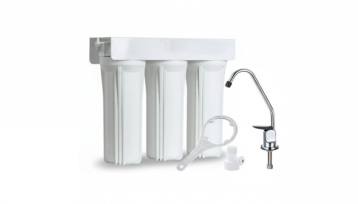 Triple Under-sink Home Drinking Alkaline Water Filtration System - with Sediment, Carbon and Alkaline Filters