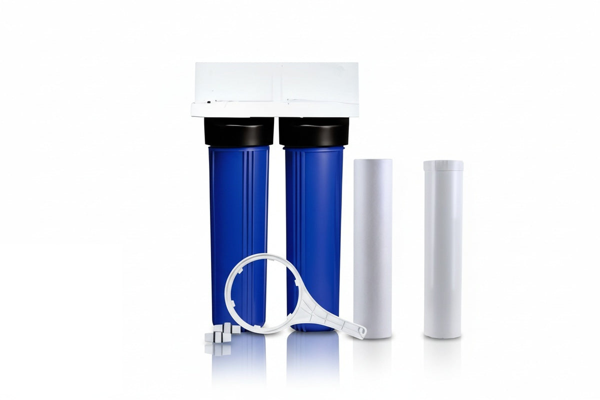 Dual Big Blue Whole House Water Filtration System | 4.5" x 20" + Sediment &amp; KDF 85/GAC Filters