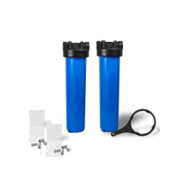 Dual Big Blue Water Filter Housing 4.5" x 20" - 1" with Pressure Release + Bracket and Wrench