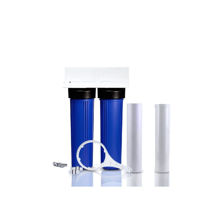 Dual Big Blue Water Filtration System 4.5" x 20" + Filters | Sediment & Carbon