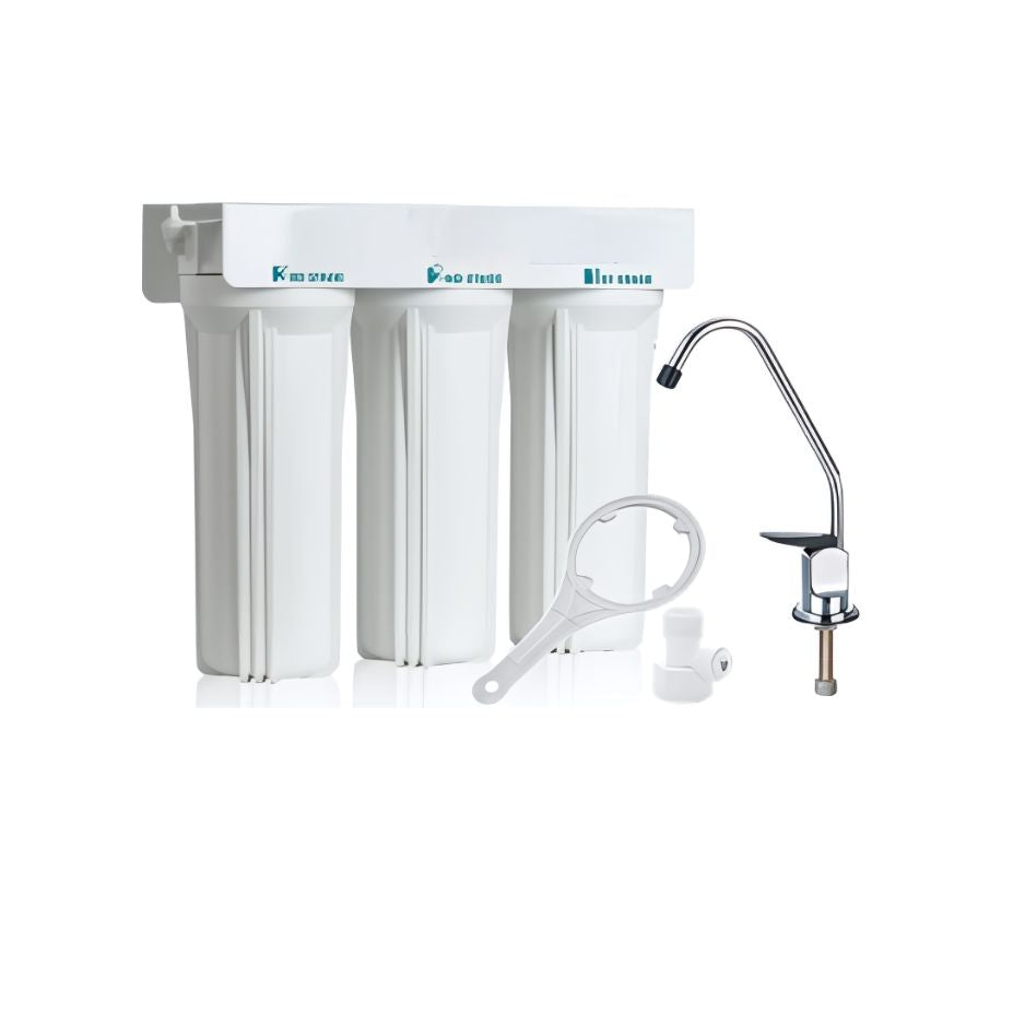 Triple Under-sink Home Drinking Water Filtration System - with Sediment, Carbon Filters